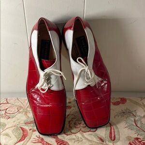 Fortune From Liberty Red and White Leather Square Toe Cowhide Lace Up Oxfords